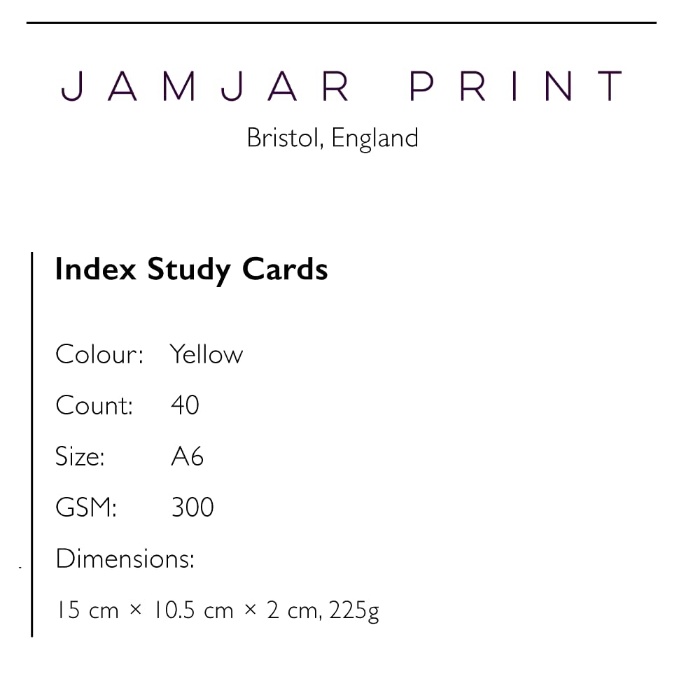 JamJar Print Index Study Cards - Yellow, A6, 40 Ruled Flashcards, 300 GSM, Red Title Line, Small Pack - Image 2