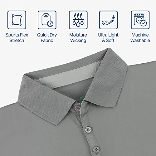 Mio Marino Golf Polo Shirts for Men - Dry Fit - Ultra-Thin Breathable Fabric - Dark Gray - Medium