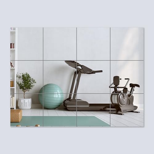 Image of 12 Pieces 14 x 12 Inch Shatterproof Acrylic Mirror Tiles for Wall - Self Adhesive Unbreakable Wall Mirror for Kids, Toddlers, Bedroom, Bathroom and