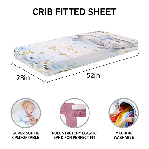 Personalized Crib Bedding Set With Name For Girl - Elephant Blue Custom Name Baby Crib Sets For Toddler Kids - Comforter Nursery Bedding Set For Baby Boys,5 Piece Baby Crib Sets Customized Gift #TOP3