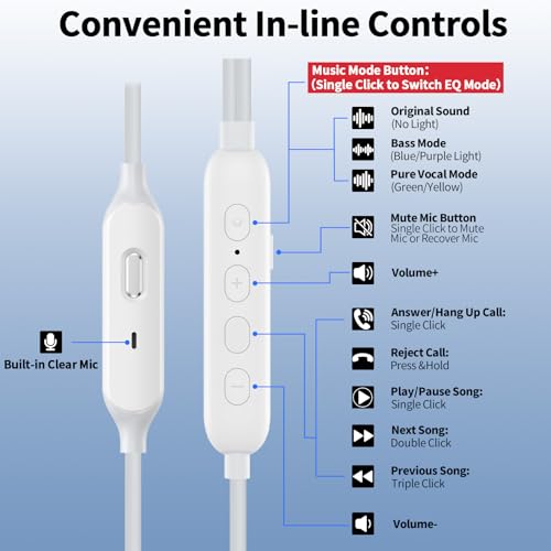 AIAUXAI USB Earbuds with Microphone Mute for PC,Wired Headphones USBA,White - image 6