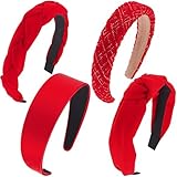 Taiyin 4 Pack Red Headbands for Women, Knotted & Braided Satin Velvet Hairbands, Non Slip Criss Cross Wide Headband Set, Bridal Fashion Hair Accessories, Gift for Mom Women Girls