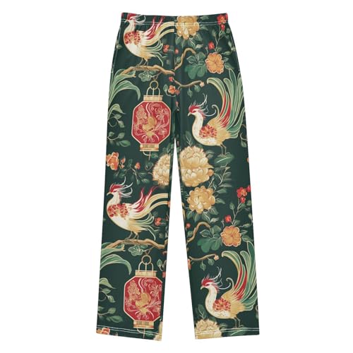 Lucky Bird Flowers Boys Long Pants Soft Trousers Elastic Waist Kids Lounge Bottoms with Pockets S-XL