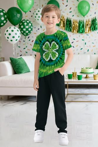 Image of TMSD Unisex Kids St.Patrick's Day T-Shirt Short Sleeve Crew Neck Clover Shamrock Tee 4-14 Years