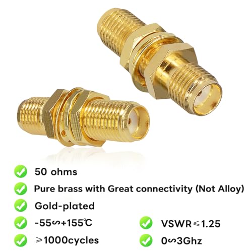 BOOBRIE SMA Socket Connector Panel Chassis Mount SMA Female to Female Bulkhead Extendable Antenna Jack Adapter for Antennas Wireless LAN Devices Coaxial Cable Pack of 10