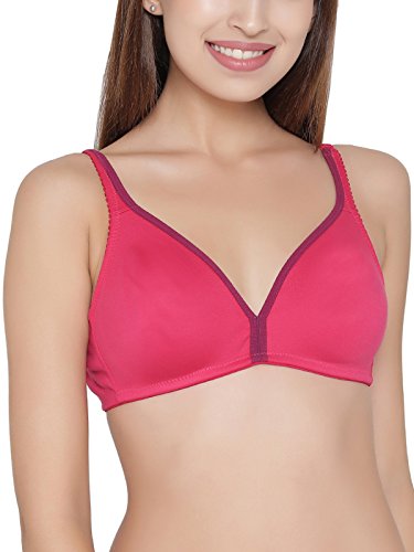 Image of Clovia Women's Cotton Rich Solid Non-Padded Demi Cup Wire Free Plunge Bra - Dark Pink