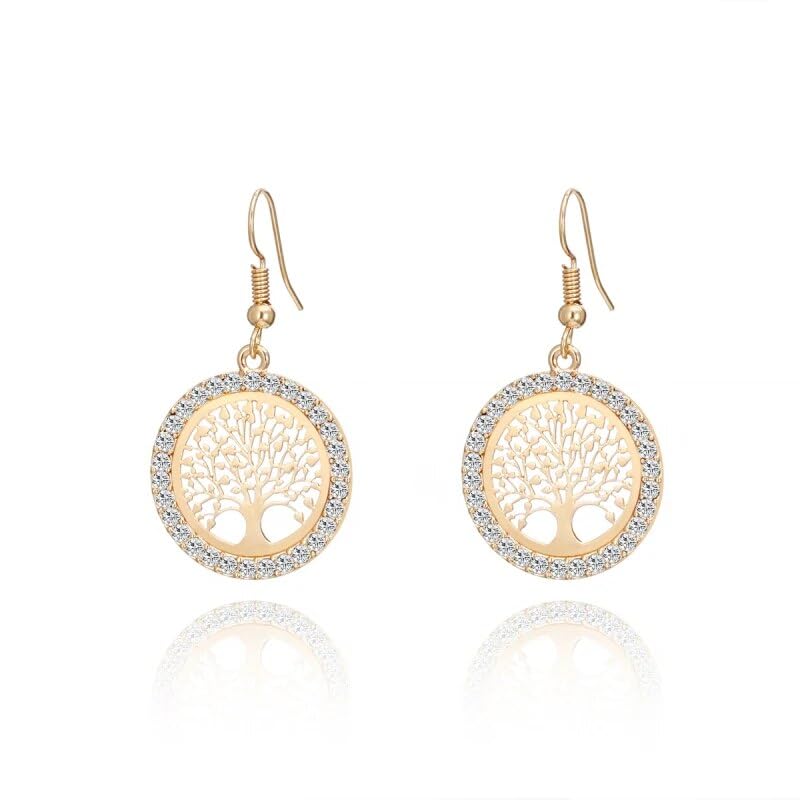 Gold Silver Plated Tree of Life Drop Earrings For Women Korean Fashion Earrings Trend Jewelry Best Friend Gift (KC Gold)