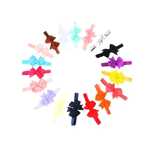 SUPVOX 20pcs Hair Bow Headbands Assorted Pure Color Shaped Ribbon Bows Soft Elastic Headbands for Newborns and Boy Girl Gift