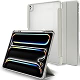 MS factory iPad Pro 13インチ M5 M4 (2025/2024) 用 ケース 背面透明 ペン収納 耐衝撃 軽量 カバー Pro 13 第7世代 スタンド オートスリープ Apple Pencil Pro 対応 ライト グレー IPDP13m4-NO-DET-LGY