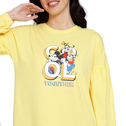Image of Zivame Mickey & Friends Knit Cotton Knee Length Nightdress - Lemon Drop
