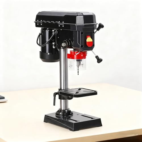 Image of 8 Inch Benchtop Drill Press, 2.5A Mini Drill Machine, Tabletop Drilling Machine with 5 Speed Adjustable, Swing Distance 0-45° Tiltling Worktable for Wood Metal