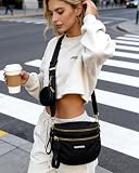 Vegan Leather Crossbody Bags for Women Travel Bum Bag Mom Bag (Nylon-Black)