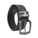 No Limits Cinturón de piel auténtica para hombre con doble costura, 4 cm de alto, hebilla sin níquel, se puede acortar, con caja, Negro , 115 cm (TG 50-52)