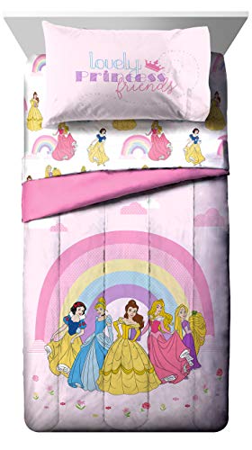 Jay Franco Disney Princess Rainbow 7 Piece Full Bed Set - Includes Comforter & Sheet Set - Bedding Features Aurora, Belle, & Cinderella - Super Soft Fade Resistant Microfiber #TOP1