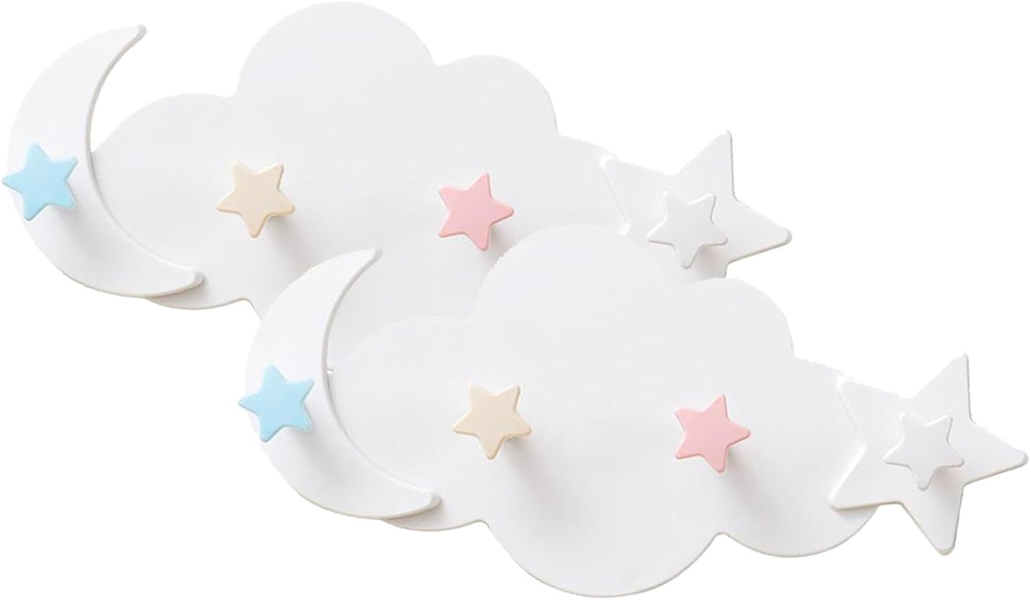 Homoyoyo 2pcs Cute Star Moon Wall Hooks White Nailless Adhesive Coat Hangers for Bedroom Room Decoration