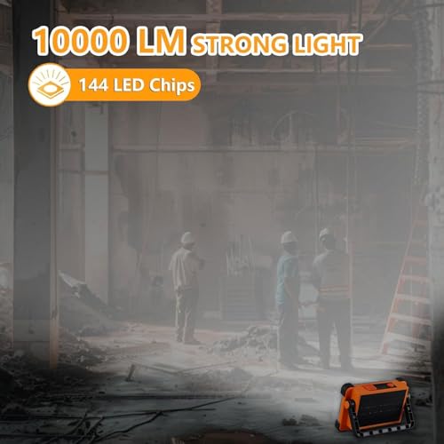 Image of 120W Solar Rechargeable Work Light, 144 LED 10000LM Portable Flood Light with Stand, IP66 Waterproof 4 Modes LED Job Site for Mechanic Camping Fishing Car Repair (Orange 1 Pack)