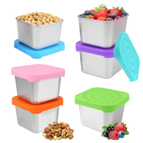 MOAMUN 6 Acciaio Inox Contenitori Ermetici Per Alimenti, 180ml Contenitori Per Alimenti Con Coperchi Contenitore Ermetico Per Alimenti, Riutilizzabili Meal Prep Contenitori per Snack Insalata Yogurt