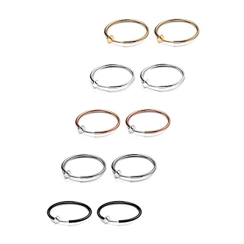 Image of JewelrieShop Clip on Hoop Earrings for Women Fake Nose Ring Faux Lip Septum Ring Fake Cartilage Earrings Spring Endless Hoop Earrings Non Piercing Lobes Men (5 Pairs,13mm-25mm,Mixed Colors/Sized)