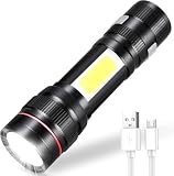 Genérico Linterna LED recargable con función de zoom y batería de larga duración, adecuada para camping, senderismo y situaciones de emergencia [Clase energética A+++]