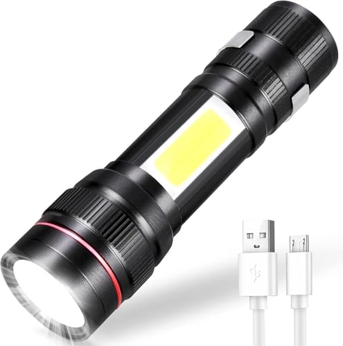 Genérico Linterna LED recargable con función de zoom y batería de larga duración, adecuada para camping, senderismo y situaciones de emergencia [Clase energética A+++]