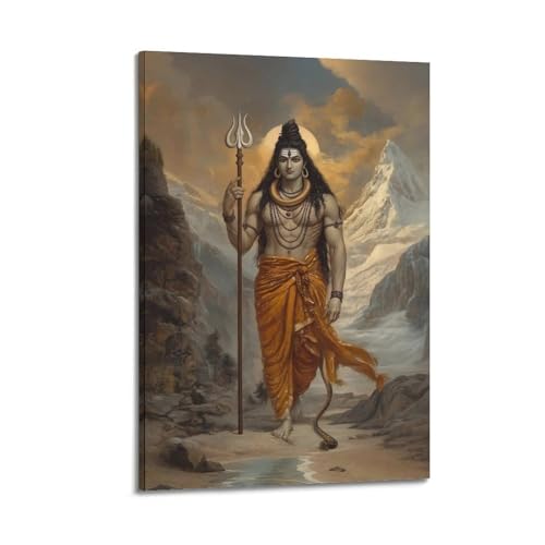Art mural moderne Shiva tableau sur toile tendue avec cadre