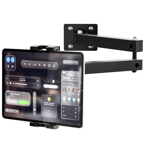 Foldable Wall Mount iPad Holder Tablet Mount Stand,360° Adjustable Tablet Holder,2-Stage Extendable Articulating Aluminum Alloy Arm,Compatible with 4.7~12.9