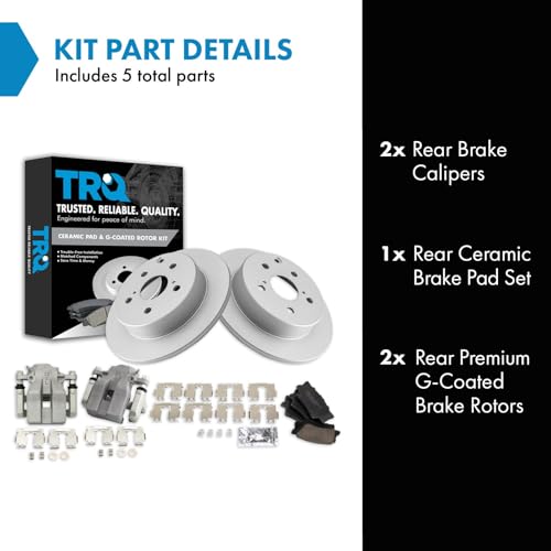 Image of TRQ Rear Brake Pad and Rotor Set Ceramic G Coated Rotors Calipers