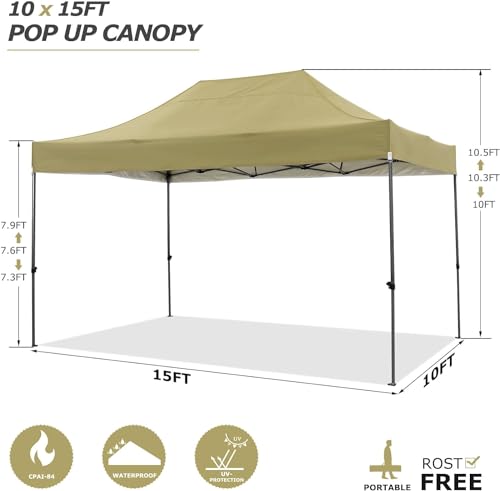 Image of COBIZI 10x15 Heavy Duty Pop Up Canopy Tent with 4 Sidewalls, Yellow