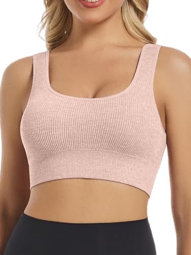 Chilylori Seamless Sports Bras for Women Pack of 3 Ribbed Sports Bra Workout Tops Cropped Tank Top Comfort Padded Yoga3