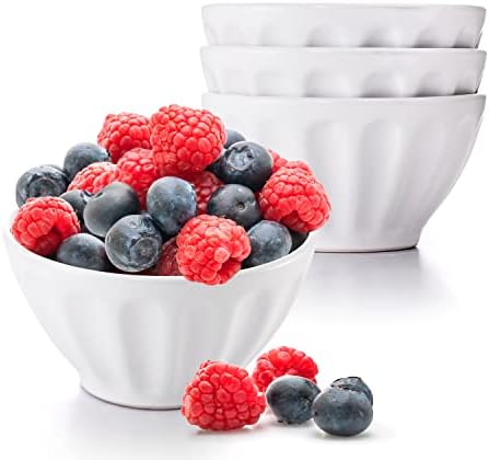 POTTER'S CORNER by Maison Neuve 4-PC Dessert Bowl Set - 3.75in / 5oz Small Bowls for Side Dishes - Chip Resistant, Dishwasher & Microwave Safe - Bowls for Desserts, Snacks or Appetizer (Snow White)