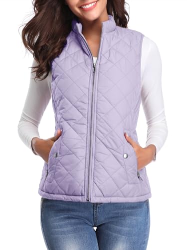 fuinloth Damen Weste, Herbst Leichte Steppweste Westen Ärmellos Jacke Kurz Vest Gilet Lavendel S