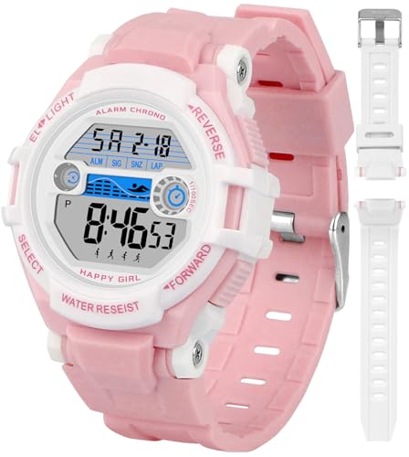 SOCICO Kids Digital Watches for Teen Boys Girls, 7 Color Lights Waterproof Sports Watch for Kids with 2 Interchangeable Straps Stopwatch Alarm, Great Present for Ages 8-18 Teenagers
