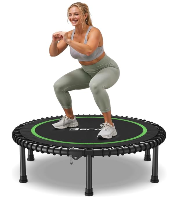BCAN Foldable Mini Trampoline 102/122cm Fitness Trampoline for Adults with Heavy Duty Rubber Ropes Stable and Quiet Training Equipment Ideal for Indoor & Garden Training (102cm-green)
