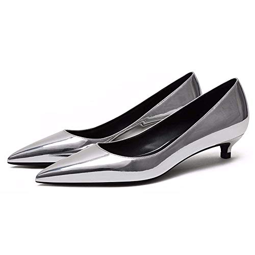 Women's Patent Leather Slip On Pointed Toe Ultra Low Kitten Heel Basic Dress Pumps Shoes3
