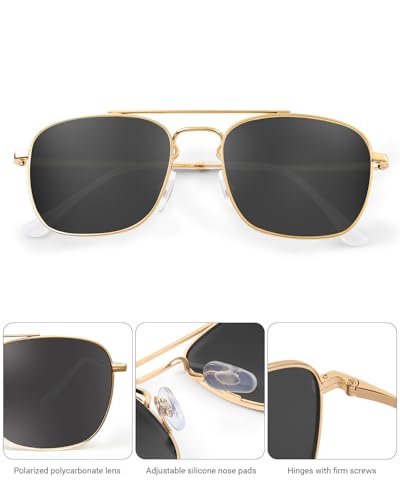 Image of JIM HALO Retro Square Aviator Sunglasses Premium Glass Lens Flat Metal Eyewear Men Women