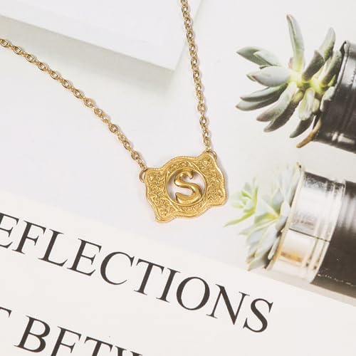 14K Gold Belt Buckle Necklace Western Style Initial Letter Pendant Necklace, Decorative Belt Buckle Frame Design