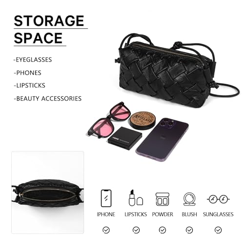Image of Woven Crossbody bags for women Vegan Leather Handbags Female Satchel Messenger Bag Fashion Shoulder Small Bag Casual Hobo (BLACK)