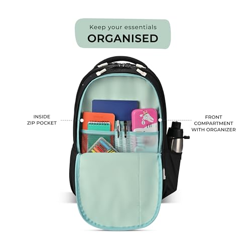 Image of Gear Fiction 2 Backpack 19 inch /39L Large Water Resistant School Bag /Casual Backpack /Daypack /Kids Bag for Boys /Girls (Black-Mint)