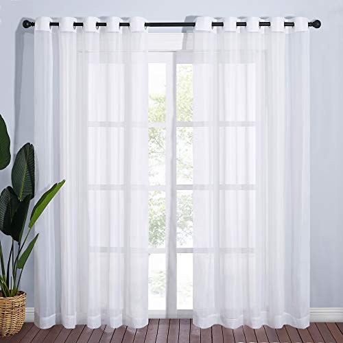 Image of NICETOWN Living Room Window Curtains Sheer Textured 84 inch Long, Grommet Casual Voile Sheer Airy Window Treatments for Sliding Door, 140 inch Wide Total 2 Panels, White