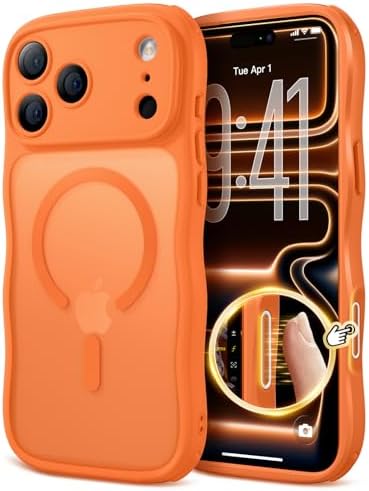 for iPhone 17 Pro Case for Women Girls,ăCompatible with MagSafeă,ăCamera Controlă,ăFull Camera Protectionă, Cute Wave Magnetic Phone Case for iPhone 17 Pro,Orange