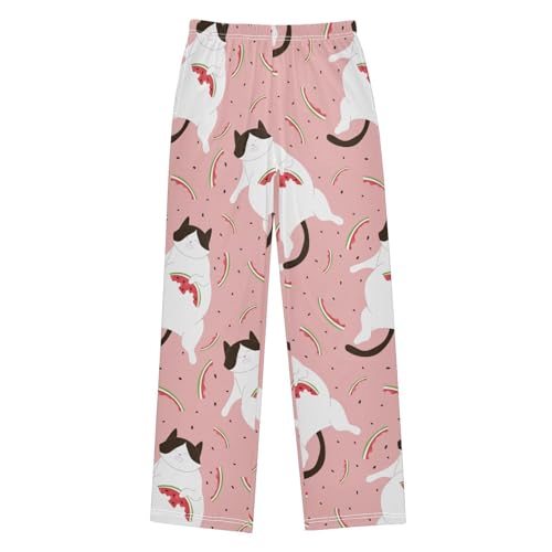 Cat Watermelon Boys Pants Boys Athletic Pants Long Pant for Boywith Pockets Wide-Leg Size 6-14Y