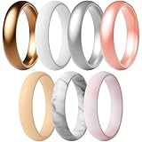 ThunderFit Silicone Rings, 7 Rings / 1 Ring Wedding Bands for Women - 5.5 mm Wide (Women Bronze, White, Rose Gold, Silver, Light Pink, Marble, Blush, 5.5-6 (16.5mm))