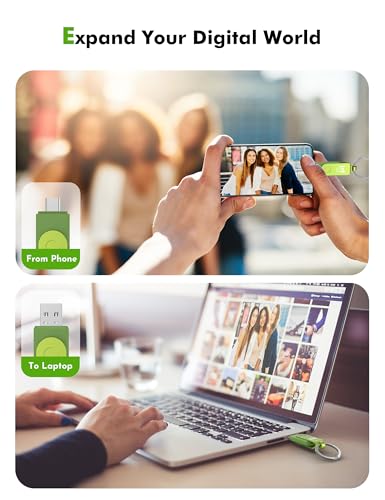 Image of MOSDART 256GB USB C 3.2 Fast Speed C and A Dual Flash Drive, exFAT Memory Stick with Keychain and LED Indicator, for iPhone 15,16,17, Android Phone, iPad, MacBook, and Other Laptops, Green