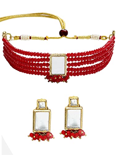Image of Karatcart Black Crystal Beaded Choker Necklace Setfor Women
