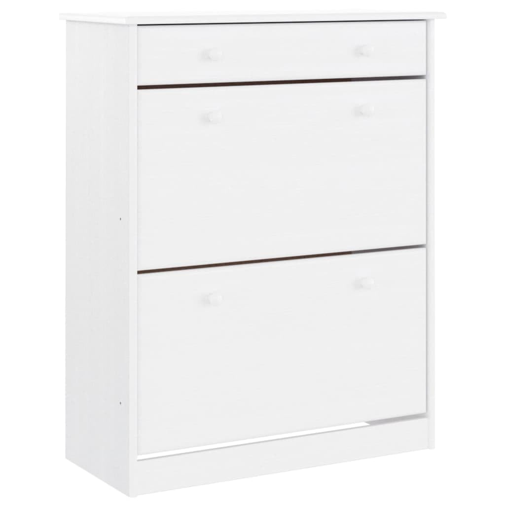 Générique Bufet Alta High White 77x35x188 cm, z litego drewna sosnowego, szafka do przechowywania z półkami, szufladą i szklanymi drzwiami, drewniane guziki, uchwyt ścienny w zestawie