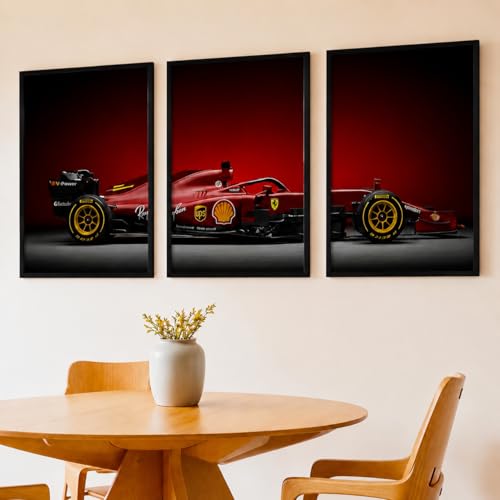Image of HOMESY Sports Car Framed Posters Gift Items for Boys Room | Wall Decoration for Bedroom Living Room Office Gaming Room Decor | F1 Car Poster with Frame for Wall Decor Set Of 3 Size (10x13 inch, BLACK)
