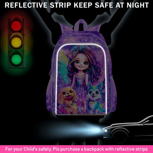 Image of 16 inch Dog Backpack for Girls, Kids Bookbag with Lunch Box, 3Pcs School Backpacks for Elementary Preschool Kindergarten (Purple)