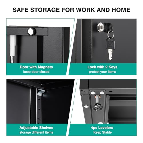 Image of SISESOL Metal Storage Cabinet with Drawer and Locks,Black Garage Storage Cabinet with Locking Doors and Adjustable Shelves,71 inch Tall Large Metal Cabinets with Magnetic Door for Home,Office,Garage