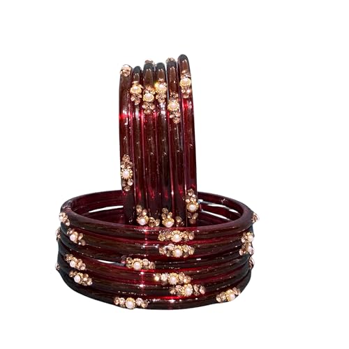 Image of SUNDRAM Women's Premium Fancy Glass Bangles for Women & Girls |with Zircon Gemstone Work & Charm| Traditional Ethnic Bangles Set of 12