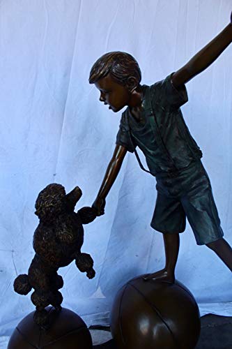 Estatua Jardin Niño y Perro en Equilibrio de Bronce Grande miniatura 3